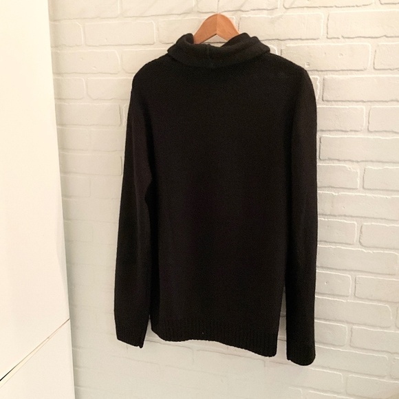 Sweater knit Long sleeve Turtleneck Oversized Black Merino Wool blend M - Picture 3 of 10